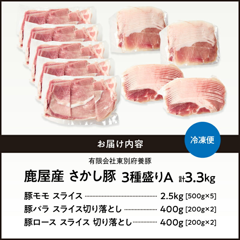【ふるさと納税】＜配送時期が選べる＞ 鹿屋産 さかし豚 3種盛り 3.3kg A 肉 豚 モモ バラ ロース スライス しゃぶしゃぶ ぶたしゃぶ 小分け 真空パック セット 詰め合わせ 国産 鹿児島県産 東別府養豚 ふるさと納税 鹿児島 おすすめ ランキング プレゼント ギフト サムネイル2