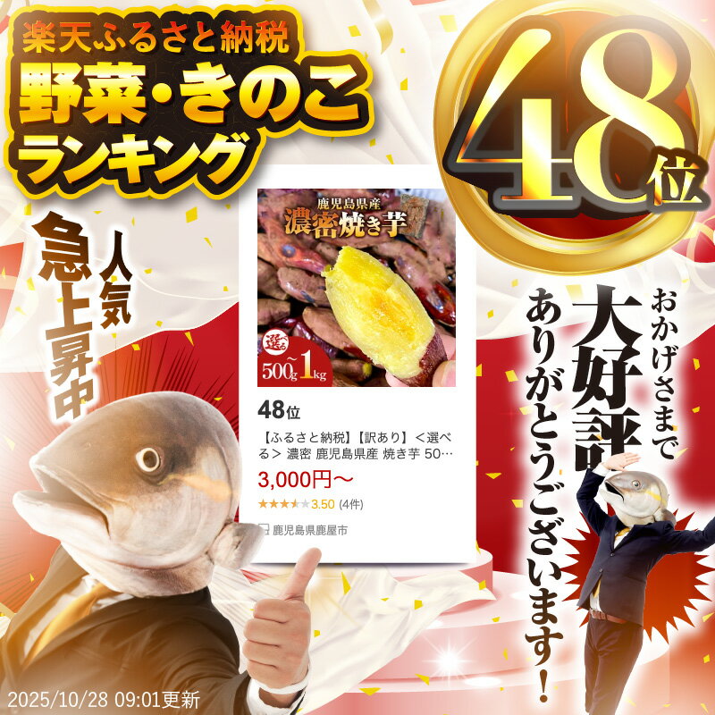 【ふるさと納税】【訳あり】＜選べる＞ 濃密 鹿児島県産 焼き芋 500g or 1kg 訳あり 規格外 焼芋 芋 さつまいも 紅はるか 干し芋好きに 野菜 おやつ 甘い お子様 子供 熟成 人気 蜜芋 ポスト投函 メール便 ネコポス 憲 鹿児島 鹿屋市 おすすめ ランキング プレゼント ギフト - 画像2