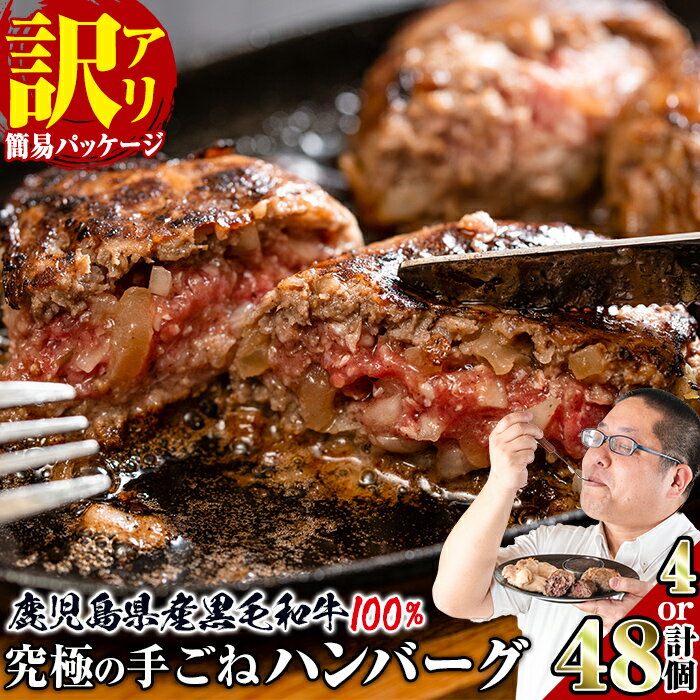 ＜個数を選べる！＞【訳あり】鹿児島県産！黒毛和牛の究極の手ごねハンバーグ＜100g×4個 or 10個 or 定期便6回＞ ハンバーグ 手ごねハンバーグ 定期便 隔月 牛肉 黒毛和牛 100％ 小分け 保存料 国産 冷凍配送 おかず 簡単調理 網脂あり【スーパーよしだ】