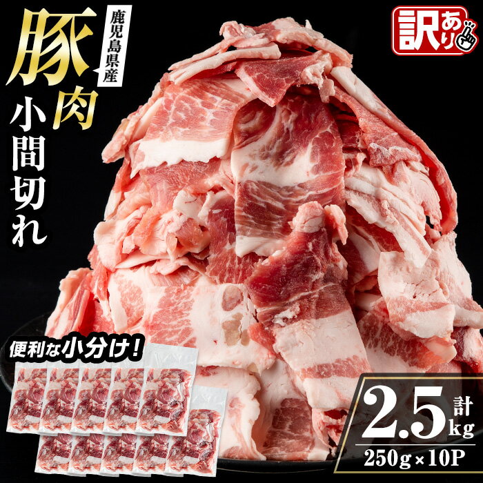 ＜訳あり＞鹿児島県産豚小間切れ 計2.5kg(250g×10P) 豚コマ 豚こま 豚こま切れ 豚肉 鹿児島 こま切れ 小分け 訳アリ 簡易包装 料理 カレー 炒め物 おかず 【まつぼっくり】