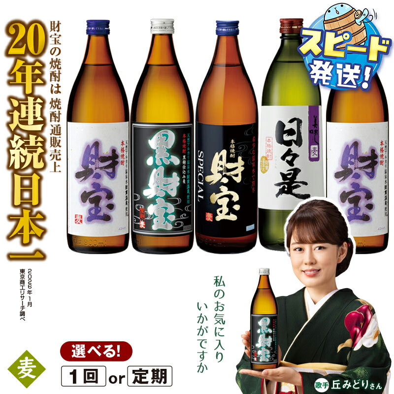 高評価★4.82【配送方法が選べる】麦焼酎 飲み比べセット 5合瓶 4種5本セット (通常便：5本 /定期便：5本×3・6回・計15~30本) 焼酎 900ml アルコール 25度 天然アルカリ温泉水 財寶温泉 割水 使用 ギフト 贈り物 お酒 すぐ届く【財宝】