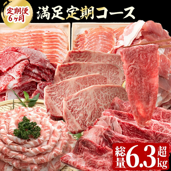 【定期便全6回】黒毛和牛・黒豚を交互にお届け！＜志布志牛・豚 満足定期コース＞計6.3kg超！ 牛肉 豚肉 サーロイン スライス 切り落とし 黒豚 ロース 豚バラ しゃぶしゃぶ すき焼き 焼肉 国産【サンキョーミート】t0100-026
