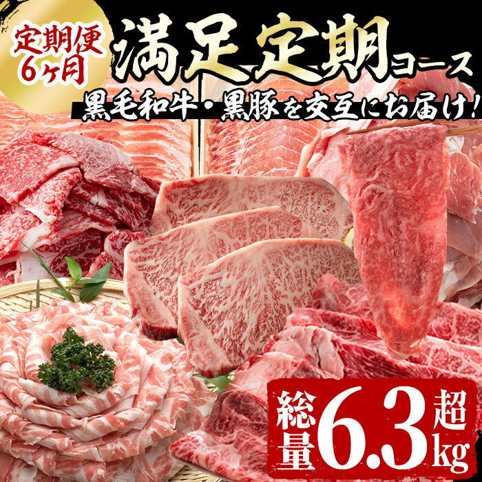 【定期便全6回】黒毛和牛・黒豚を交互にお届け！＜志布志牛・豚 満足定期コース＞計6.3kg超！牛肉 豚肉 サーロイン スライス 切り落とし 黒豚 ロース 豚バラ しゃぶしゃぶ すき焼き 焼肉 国産【サンキョーミート】t0100-027