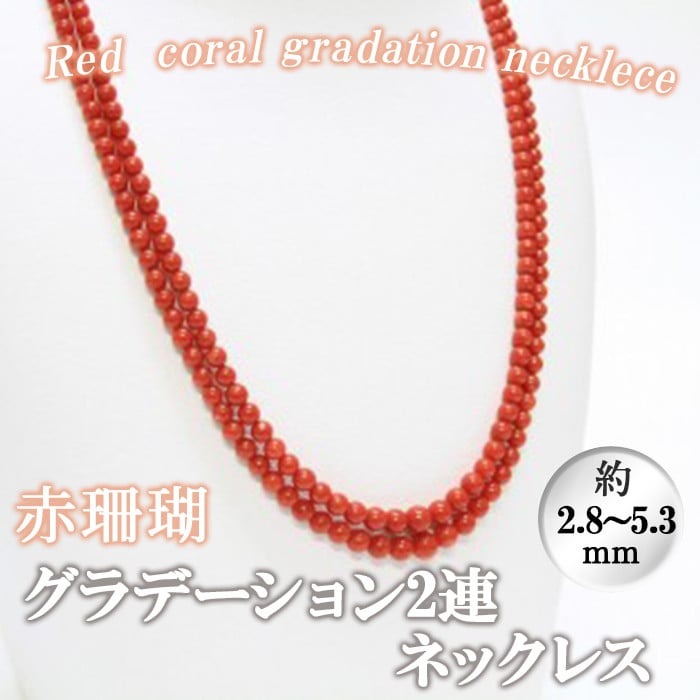 【数量限定】赤珊瑚グラデーション2連ネックレス (赤珊瑚:約約2.8～5.3mm) 珊瑚 サンゴ アクセサリー ネックレス【萬來】wb7-003