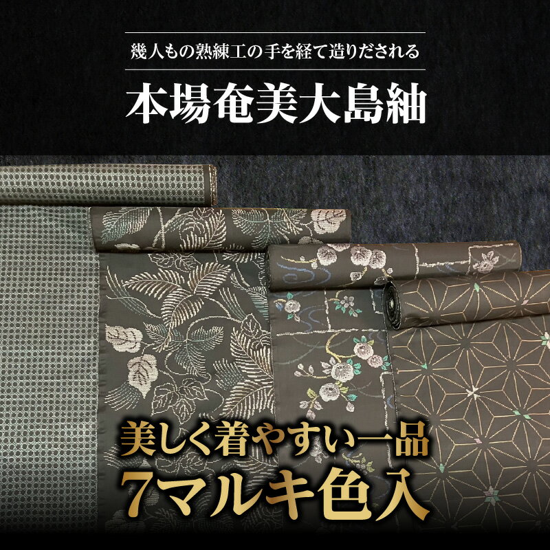 【ふるさと納税】【本場奄美大島紬】 本場奄美大島紬 大島紬 紬 反物 女物 女性 レディース 色入り 高級 伝統工芸品 着物 和装 手織り 泥染 正絹 絹100％ 未仕立 7マルキ 柄 光沢 ハリ 奄美 落ち着き サムネイル2