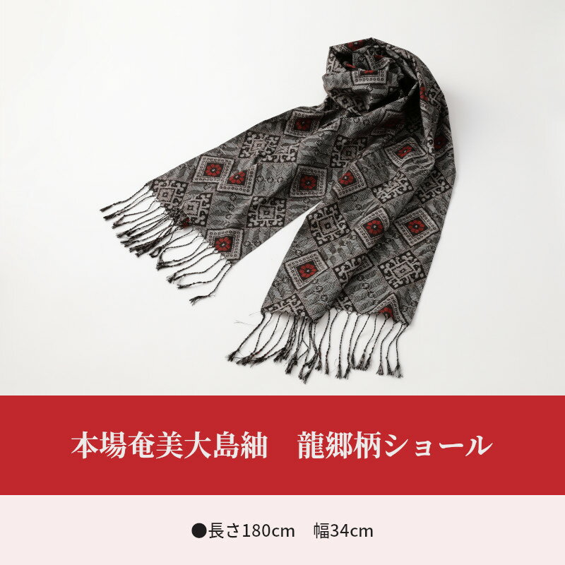 【ふるさと納税】ショール 龍郷柄 大島紬 シック おしゃれ レディース メンズ 前田織物 つむぎ 絹100% 肌触り 高級感 保温性 保湿性 オールシーズン 手洗い可 ファッション 和装小物 プレゼント 贈答 奄美大島 鹿児島 送料無料 サムネイル2