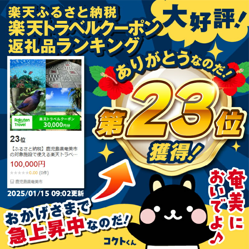 【ふるさと納税】鹿児島県奄美市の対象施設で使える楽天トラベルクーポン 寄付額100,000円 ホテル 旅館 宿泊予約 旅行 予約 宿泊 連泊 観光 国内 旅行クーポン 宿泊券 旅行券 チケット 春 夏 秋 冬 ビジネス 出張 サムネイル2