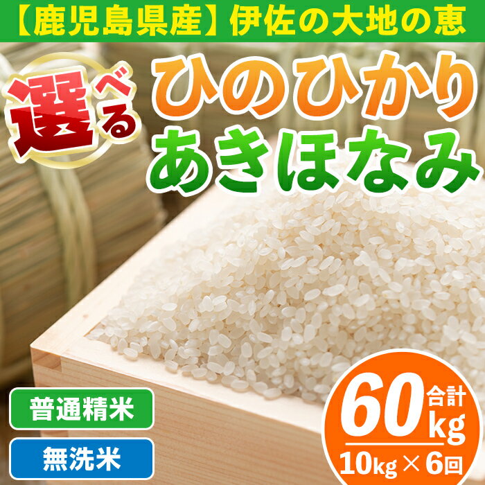 【定期便6回】選べる精米方法！令和7年産 鹿児島県伊佐南浦産 ひのひかり5kg・あきほなみ5kg (合計60kg・計10kg×6ヵ月) 国産 白米 精米 無洗米 伊佐米 お米 米 生産者 定期便 ひのひかり あきほなみ ヒノヒカリ アキホナミ【Farm-K】