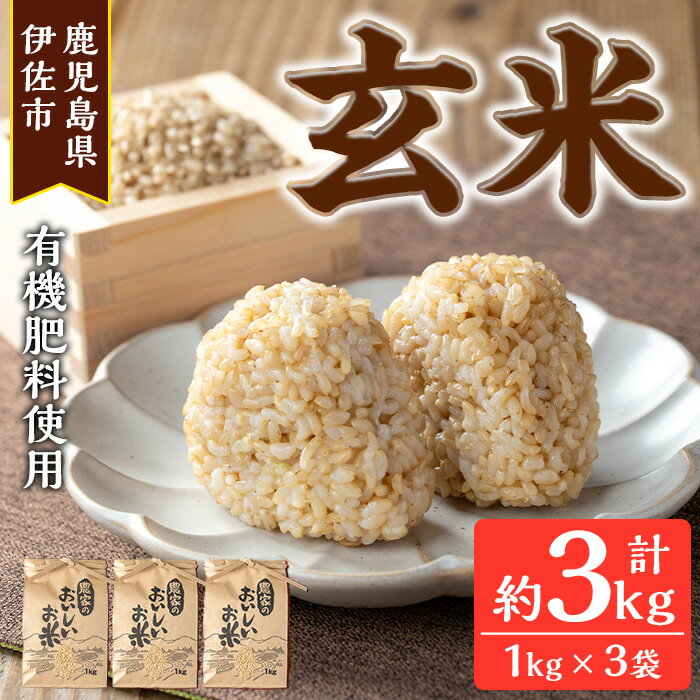 《毎月数量限定》あんしん玄米(約1kg×3袋・計約3kg) 米 玄米 お米 鹿児島県 伊佐市 健康 食物繊維 腸活 有機肥料 EM農法 【しげふみファーム】