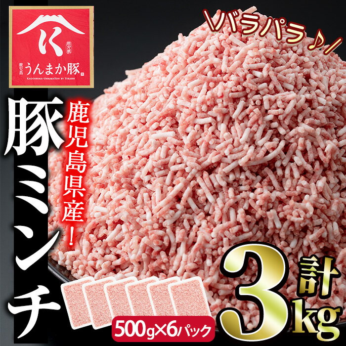 《毎月数量限定》鹿児島うんまか豚ミンチ(計3kg・500g×6P) 鹿児島 国産 豚肉 挽肉 豚ひき肉 ミンチ 冷凍 【肉の寺師】