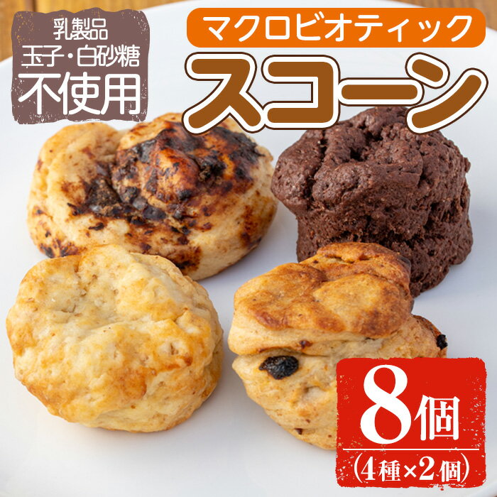 マクロビオティック焼き菓子詰め合わせスコーン計8個（4種類×2個） 乳製品不使用 玉子不使用 卵不使用 白砂糖不使用 詰め合わせ ブルーベリー 玄米 甘酒 シナモン アーモンド お菓子 おやつ 朝食 スイーツ バレンタイン ホワイトデー 冷凍 【雲月農園】