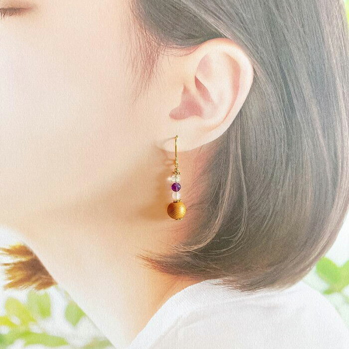 【ふるさと納税】屋久杉×2月誕生石　ピアス サムネイル2