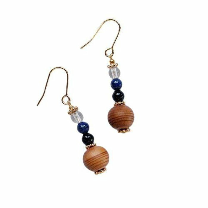 屋久杉×9月誕生石　樹脂ピアス