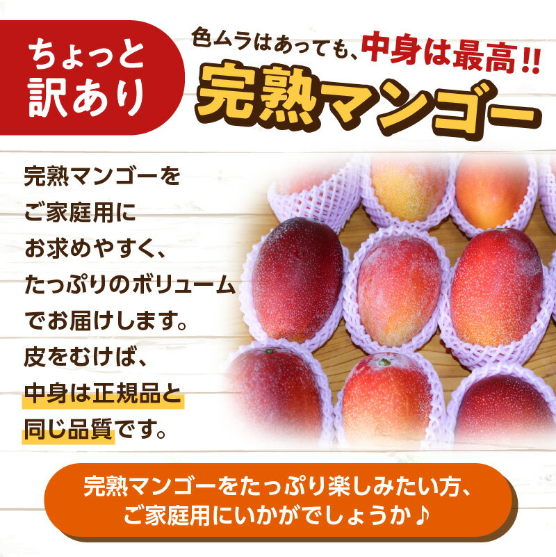 【ふるさと納税】【2026年先行予約】＜選べる＞ 訳あり 完熟マンゴー 約 1kg or 2kg 家庭用 わけあり 規格外 えみちゃん農園 マンゴー フルーツ 果物 先行予約 数量 期間 限定 完熟 南国 無加温 甘い 自宅用 鹿児島 知名町 沖永良部 おすすめ ランキング プレゼント ギフト サムネイル2