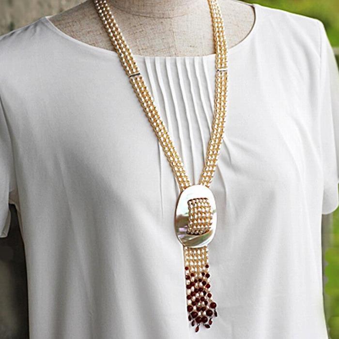 【ふるさと納税】夜光貝とパールを素材にした「ロングネックレス」貝工房かざはな【NLP-3】 | 伝統工芸品 アクセサリー 貝アクセサリー ネックレス ロングネックレス シルバー 夜光貝 パール 赤メノウ 人気 贈答 ギフト プレゼント お取り寄せ ヨロン 与論島 サムネイル2