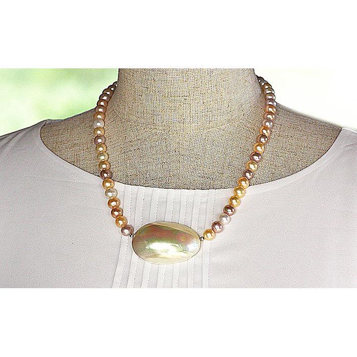 【ふるさと納税】夜光貝と淡水パールを素材にした「ネックレス」＜NR-3＞【貝工房かざはな】 サムネイル2