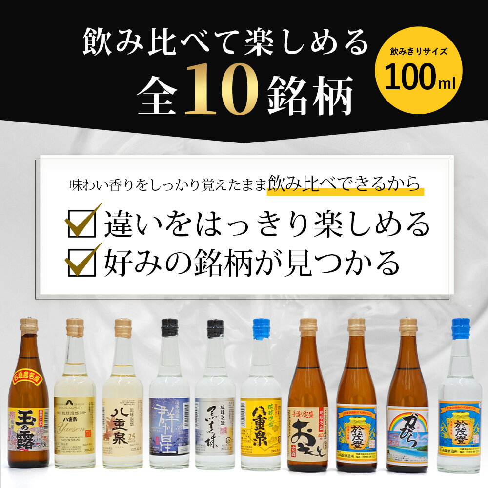 【ふるさと納税】 ミニサイズボトル石垣島の泡盛　島酒 味くらべ10本セット│沖縄 石垣島 八重山 泡盛 セット 八重泉酒造 高嶺酒造所 玉那覇酒造所　 R-30 サムネイル3