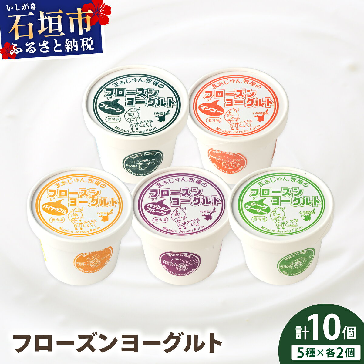 まぁじゅん牧場のフローズンヨーグルトセット 5種詰め合わせ 10個入り (プレーン マンゴー パッションフルーツ パイナップル シークヮーサー) | アイスクリーム トロピカルフルーツ スイーツ 沖縄県石垣市 贈答品