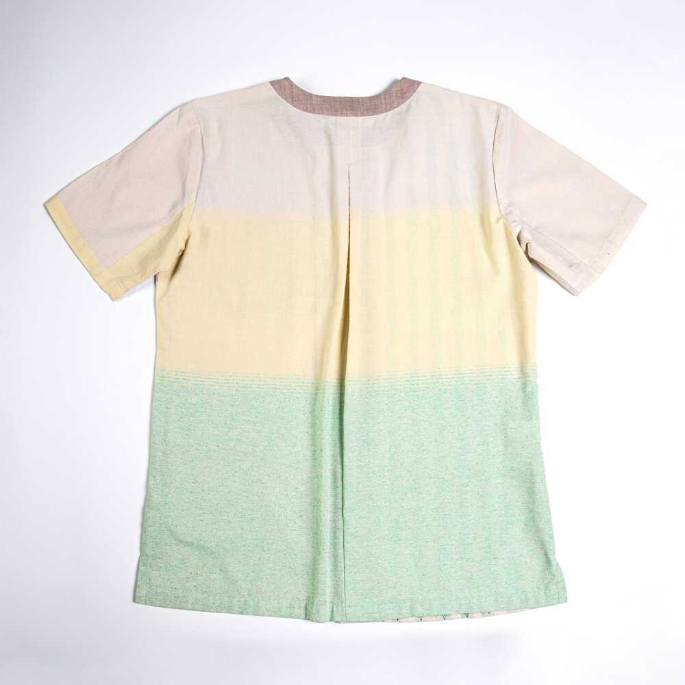 【ふるさと納税】サマーシャツ（ベージュボーダーグラデーション / メンズ） 琉球織物 経浮花織 ファッション フォーマル カジュアル 冠婚葬祭 / 沖縄市 FABRIC SHOP MINAMI[BCCS006] サムネイル3