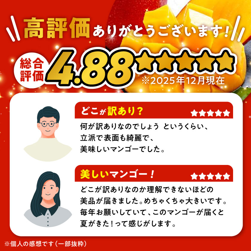 【ふるさと納税】【2026年7月から順次発送・訳あり】燦々マンゴー 1.5kg(3～6玉)/2.4kg(4～6玉)_アップルマンゴー アーウィンマンゴー 沖縄 家庭用 規格外 贈答用 ギフト 果物 完熟 南国 フルーツ 期間限定 数量限定 沖縄県産 農家直送【配送不可地域：離島】【G1619685】 - 画像2