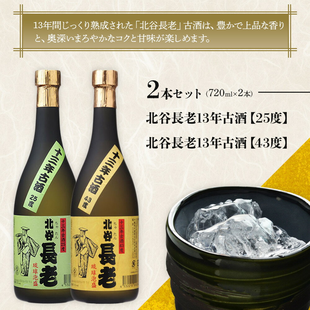 【ふるさと納税】北谷長老13年古酒　2本セット【25度＆43度】｜ 泡盛 北谷長老 酒 人気 沖縄 旅行 居酒屋 ポイント | お酒 さけ 食品 人気 おすすめ 送料無料 ギフト 沖縄 沖縄県 北谷町 泡盛 古酒 贈答 贈答用 プレゼント お土産 サムネイル3