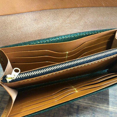 【ふるさと納税】三つ折り長財布(グリーン×ブラウン)【1388597】 サムネイル2