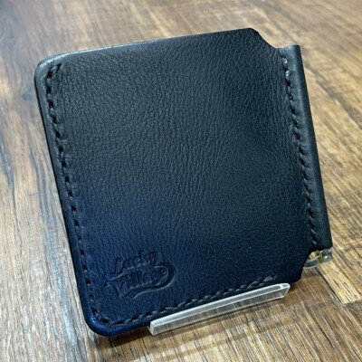 イタリアンレザー製マネークリップ 職人手作りの本革財布・プレゼントにも最適 ブラック 黒色【1680645】