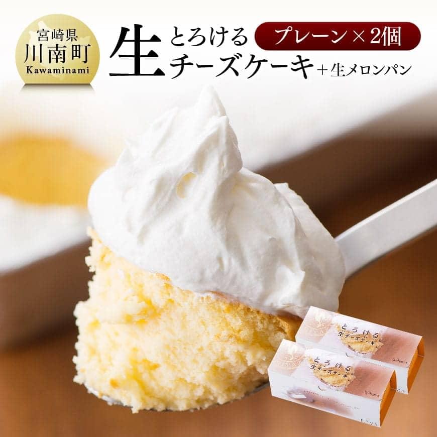 『押川春月堂本店』とろける生チーズケーキ(プレーン2個)プレーン味 ふわふわ生クリーム なめらか生地 とろける食感 おうち時間 九州 宮崎県 送料無料 川南町 H2703