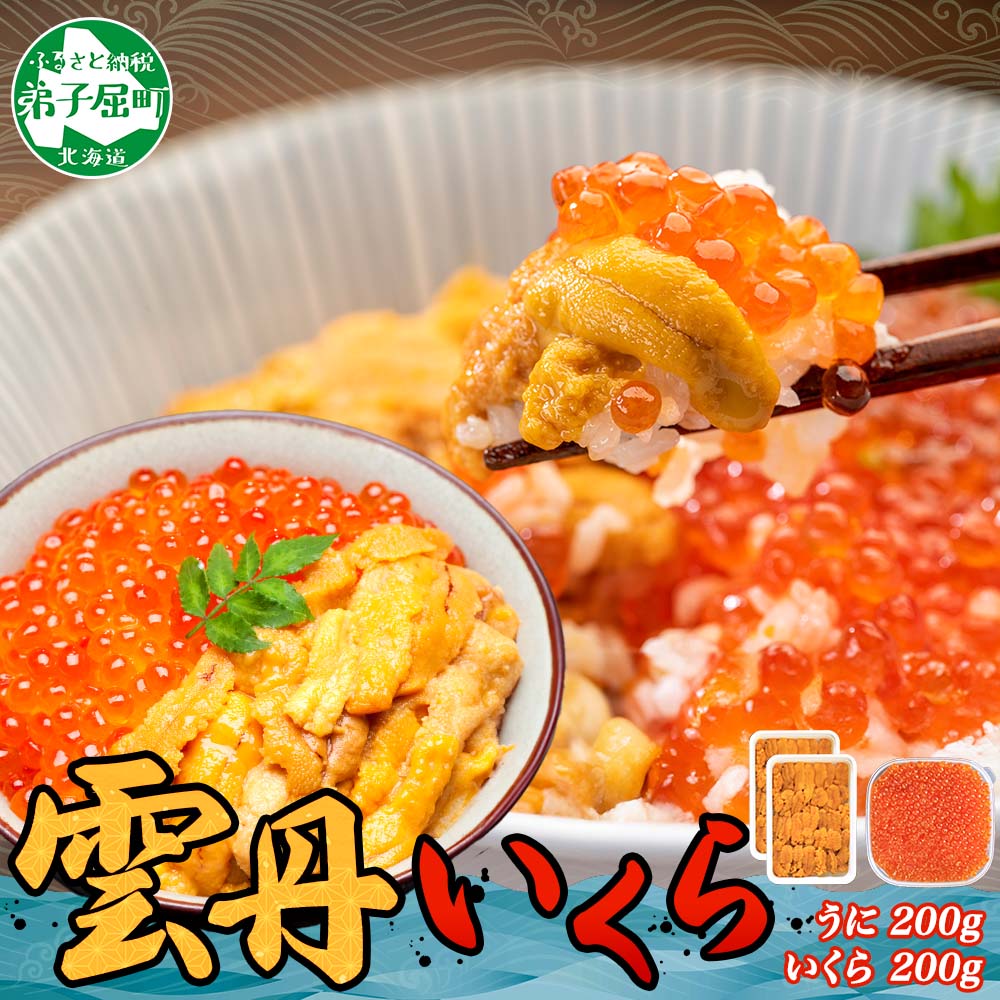レビューキャンペーン実施中 3400. ウニ チリ産 冷凍 いくら 二色丼 うに 雲丹 イクラ 海鮮 海鮮丼 うに丼 いくら丼 いくら醤油漬け いくら200g(アメリカ産)&うに(チリ産)100g×2個セット 送料無料 北海道 弟子屈町