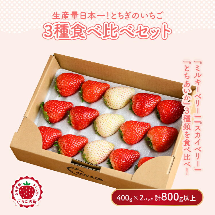 《数量限定》満足3種食べ比べセット(ミルキーベリー、スカイベリー、とちあいか)400g×2パック 800g|いちご イチゴ 苺 先行予約 栃木県 果物 くだもの フルーツ 新鮮 贈答 ギフト 高級 食べ比べ ※2026年2月上旬~4月中旬頃に順次発送予定
