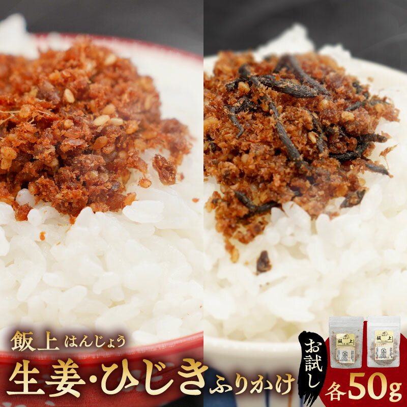 【お試し】ふりかけ(飯上生姜50g と 飯上ひじき50g) 千葉県 南房総市 パック 鰹節 程よい辛味 国産 ご飯 おにぎりの具 冷奴 チャーハン 飯上 繁盛 高家ふるさと産品 送料無料