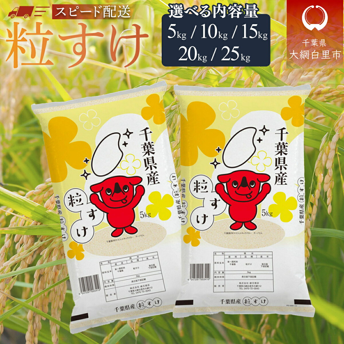 【新米】令和7年産 千葉県産「粒すけ」選べる 5kg〜25kg(5kg×1袋〜5袋)お米 千葉県産 大網白里市 粒すけ 米 精米 こめ 白米 ご飯 千葉県産米 5kg10kg 15kg 20kg 25kg 10キロ 15キロ 20キロ 25キロ