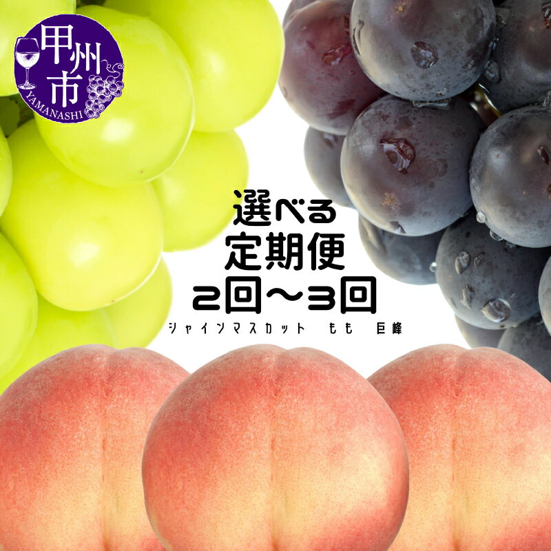 フルーツ 定期便 2026年 先行予約 選べる 2回 3回 果物 桃 約1.8kg 6~8玉 種無し巨峰 約1kg 2房 シャインマスカット 約1.1kg 2~3房 期間限定 数量限定 葡萄 ぶどう もも 甲州市産 山梨 旬 果実 厳選 社員マスカット (MG)