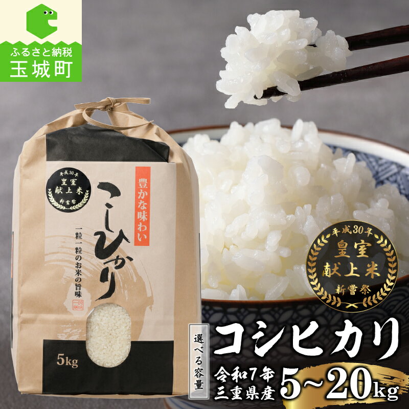新米 コシヒカリ 白米 お米 令和7年 三重県産 5kg 10kg 20kg 贈答 ギフト 新嘗祭皇室献上米農家 米 ご飯 三重県 玉城町 玉城ふれあい農園