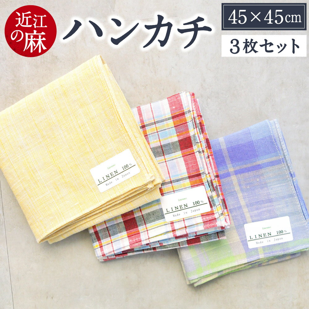 「近江の麻」 ハンカチ 3枚セット 植物繊維 タオル ハンドタオル 楽天 返礼品 寄付 お歳暮 ギフト プレゼント お祝い 贈り物 故郷納税 東近江 近江 A-C01 麻絲商会