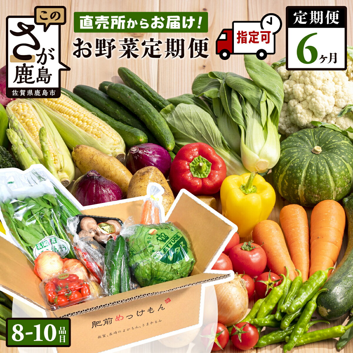 【野菜ソムリエ選定】【曜日・時間帯指定可能】肥前の国 野菜 定期便 6回 計8〜10品目 定番野菜中心 | ふるさと納税 野菜 定期便 6ヶ月 セット 詰め合わせ 国産 佐賀県 鹿島市 ふるさと 人気 送料無料 F-20