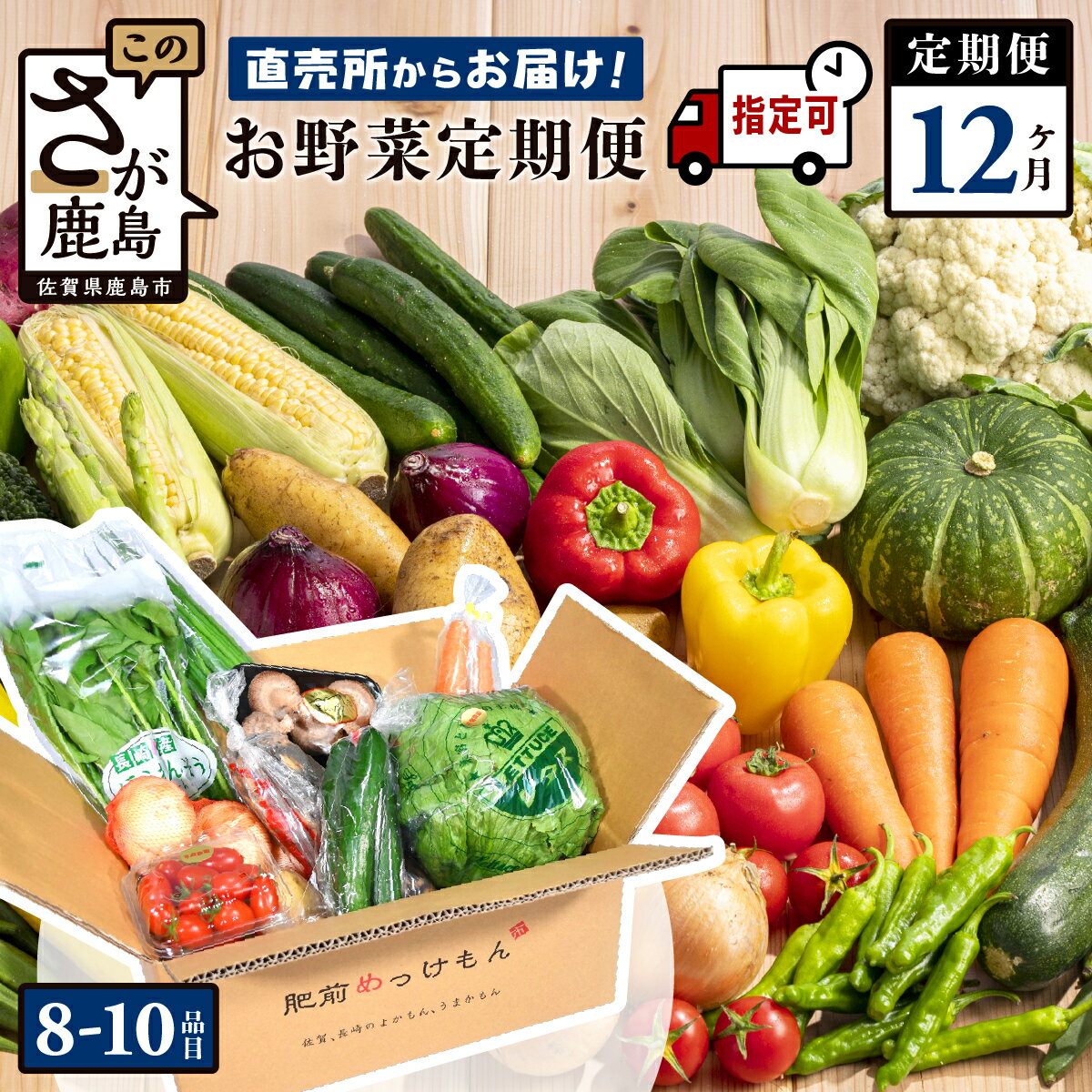 【野菜ソムリエ選定】【曜日・時間帯指定可能】肥前の国 野菜 定期便 12回 計8〜10品目 定番野菜中心 | ふるさと納税 野菜 定期便 12ヶ月 セット 詰め合わせ 国産 佐賀県 鹿島市 ふるさと 人気 送料無料 J-14