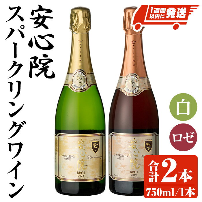 安心院スパークリングワイン 白・ロゼ(合計1.5L・750ml×2本)酒 お酒 ワイン 白ワイン スパークリングワイン ロゼ ぶどう 葡萄 飲み比べ スピード発送 【107303100・107303202】【時枝酒店】