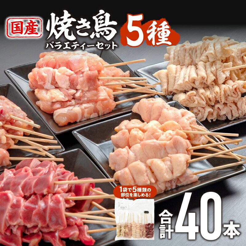 【発送時期が選べる】若鶏の焼き鳥セット5種(40本)バラエティーセット 焼き鳥 串焼き セット 詰め合わせ もも せせり 皮 ぼんじり 砂肝 部位 国産 鶏肉 BBQ 若鶏 冷凍 焼鳥セット