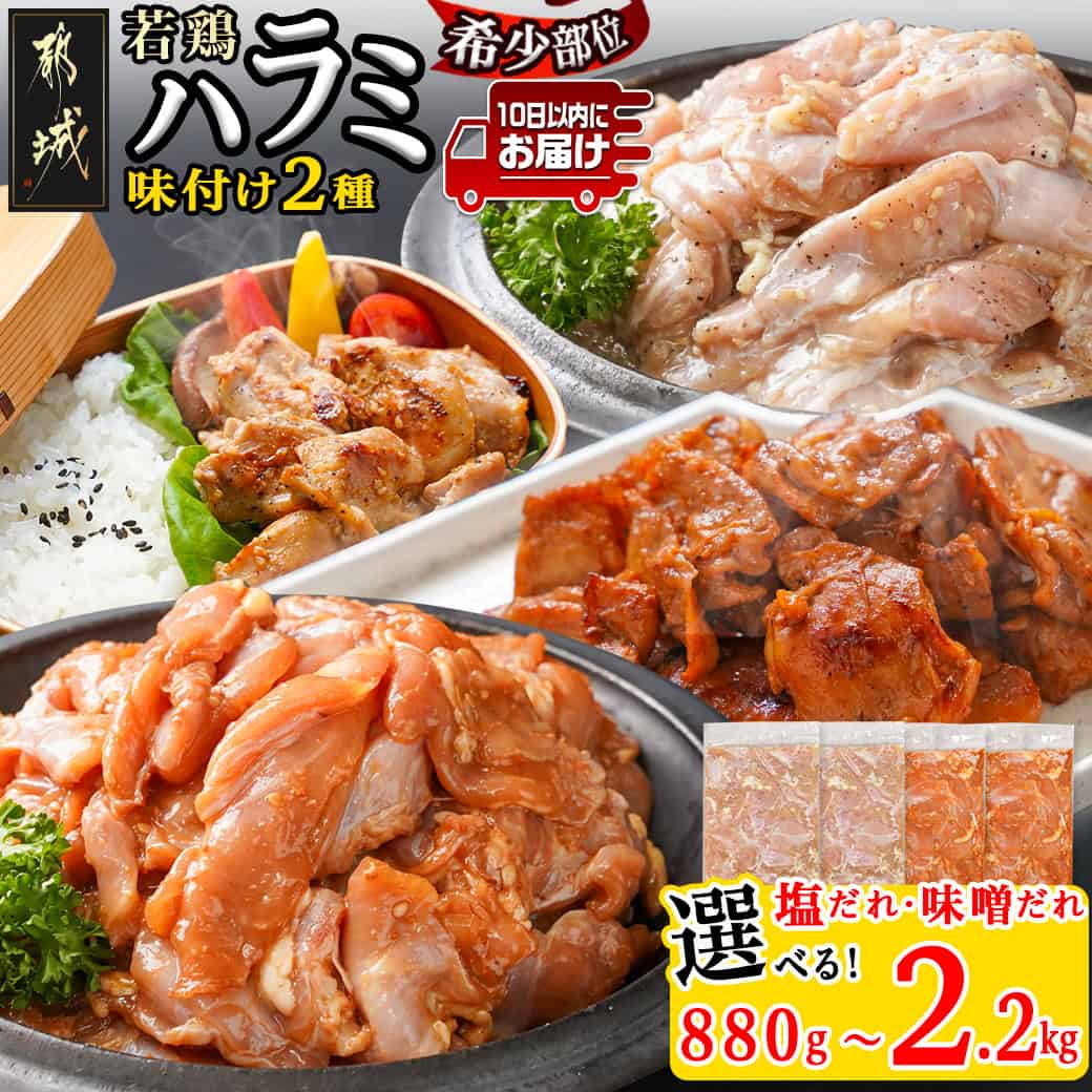 【セット内容が選べる!】【希少部位】国産若鶏ハラミ味付け 小分け真空パック≪みやこんじょ特急便≫ - 塩/味噌だれ 各220g 希少部位 国産若鶏 真空 選べるセット内容 送料無料 SKU-L601 【宮崎県都城市は2年連続ふるさと納税日本一!】