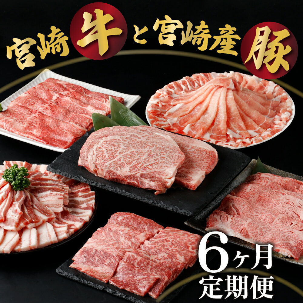 【ふるさと納税】【定期便・全6回】宮崎牛と宮崎産豚肉 6ヶ月定期便!計3.7kg (宮崎牛ロース ステーキ、宮崎産豚ロース しゃぶ、宮崎牛肩ローススライス、宮崎牛ウデ スライス、宮崎産豚バラ 焼肉、宮崎牛モモ焼肉用400g×1)【KU305】