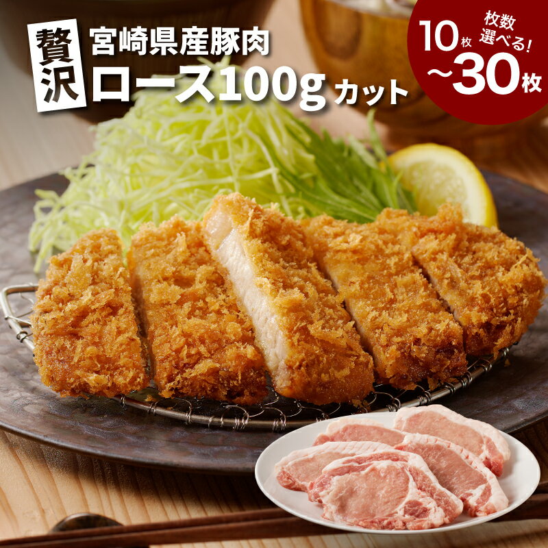 贅沢宮崎県産豚肉ロース100gカット - お試し10枚/20枚/30枚 小分け とんかつ用 筋切り加工済み とんかつ肉 国産豚肉 総重量3kg 生姜焼き/トンテキ/ポークソテーに 豚ロース ファミリー向け 冷凍 送料無料【宮崎県木城町】