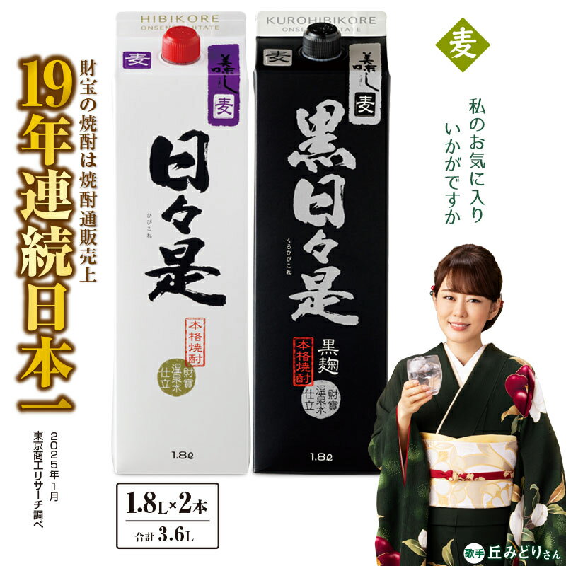 焼酎 麦焼酎 本格焼酎 飲み比べセット 紙パック 日々是 黒日々是 2種2本セット 1800ml アルコール 25度 天然アルカリ温泉水 財寶温泉 を割水に使用 ギフト 贈り物 プレゼント お酒 鹿児島県 【財宝】