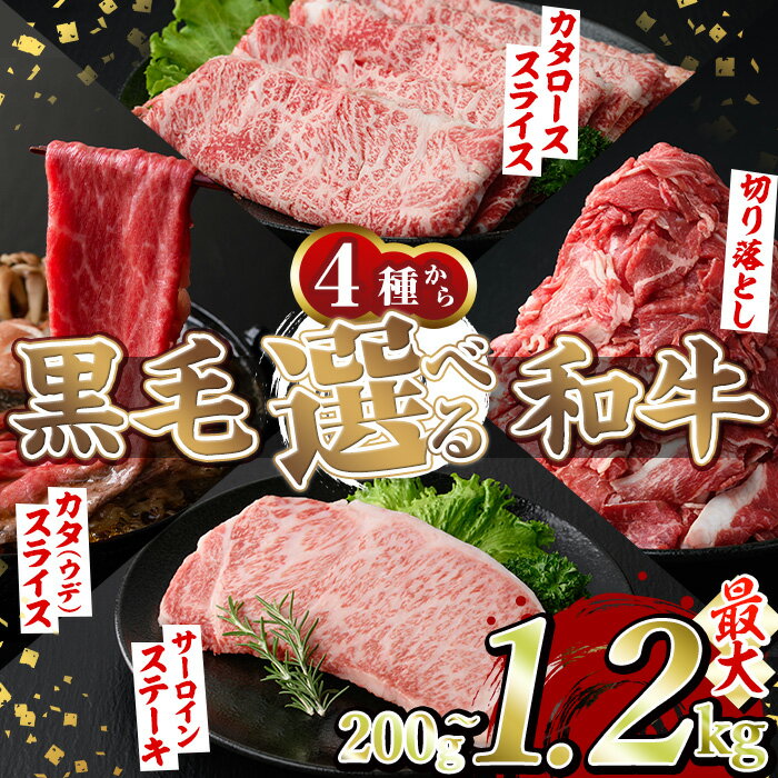 \高評価★4.66獲得!/<選べる4種>黒毛和牛(5等級カタ(ウデ)スライス約600g・肩ローススライス600g・切り落とし計1.2kg・サーロインステーキ200g) 国産 牛肉 切り落とし 大容量 BBQ 鍋 赤身 肩肉 ウデ【スターゼン】
