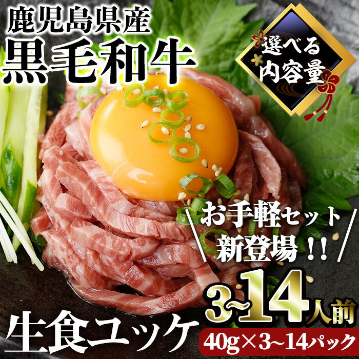 <内容量が選べる>【生食好きにおすすめ!】鹿児島県産黒毛和牛ユッケ3〜14人前(40g×3〜14パック) たれ付き 国産 鹿児島県産 黒毛和牛 ユッケ 冷凍 牛肉 生 小分け 個包装 選べる【カミチク】