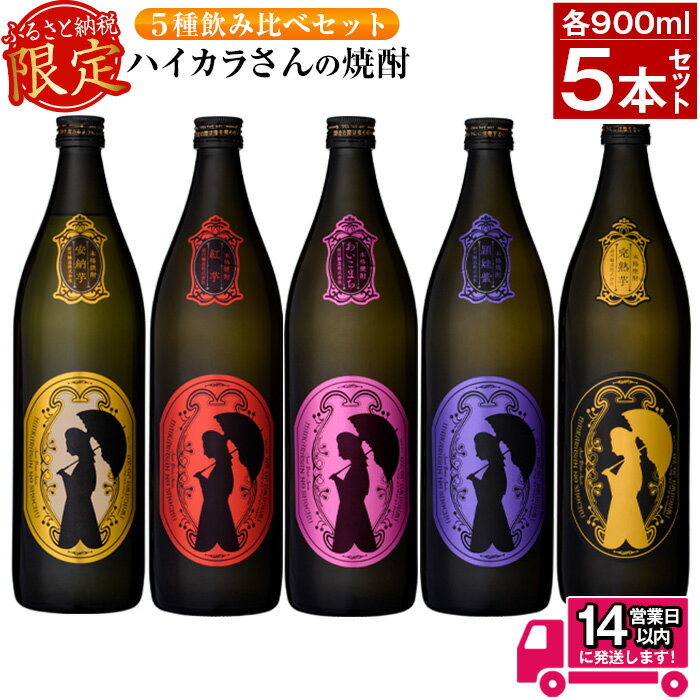 ≪鹿児島本格芋焼酎≫数量限定!ハイカラさんの焼酎5種セット(900ml×5本・25度・計4.5L) 焼酎 芋焼酎 芋 レア ふるさと納税限定 セット あいこまち 頴娃紫 完熟芋 米麹 お酒 アルコール 飲み比べ 鹿児島 【岩川醸造】