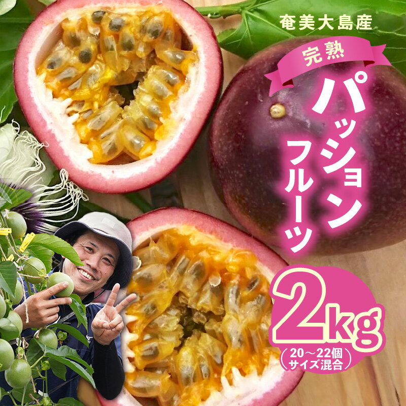 【2026年先行予約】 完熟 南の島 奄美 の パッションフルーツ 2kg 箱 20~22個 サイズ混合 パッション 果物 フルーツ 果実 南国フルーツ 予約 美味しい 鹿児島 甘い 酸味 爽やか Amami sun time farm 鹿児島 奄美市 おすすめ ランキング プレゼント ギフト