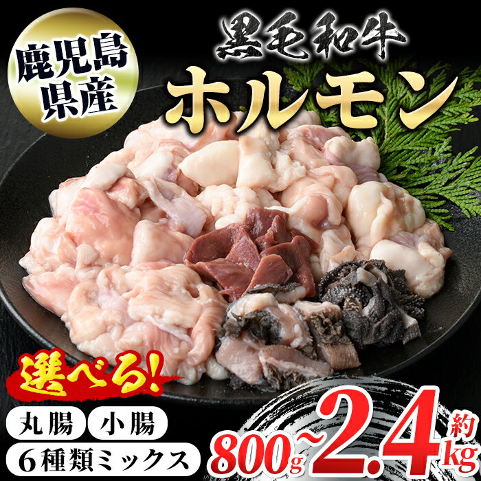 <容量・部位が選べる!>鹿児島県産 黒毛和牛 ホルモン ミックス (計800g〜計2.4kg) 国産 和牛 牛肉 牛ホルモン ミックスホルモン ハツ モツ センマイ しま腸 丸腸 冷凍 もつ鍋 焼肉 真空パック 小分け 定期便 全3回 隔月発送 【新村畜産】